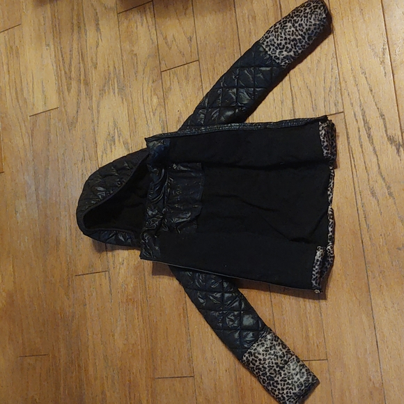 Girls Size 10/12 Michael Michael Kors Down Jacket Black & Leopard Print - Picture 3 of 5